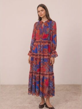 House of Harlow 1960 Floral Boho Tiered Maxi Dress Size M